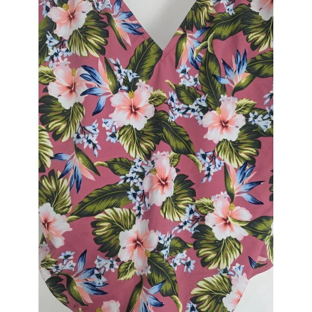 Beach Betty Swimsuit Rose Pink Floral One Piece Women's Size XL -NEW